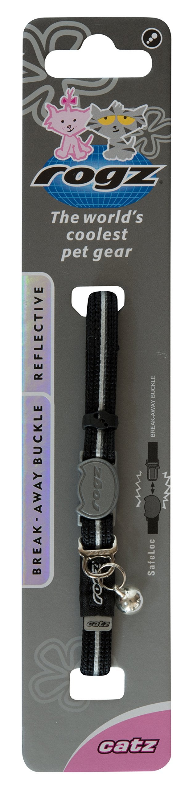 Rogz Catz AlleyCat Extra Small 5/16" Breakaway Reflective Kitten Collar, Black Reflective - Image 2