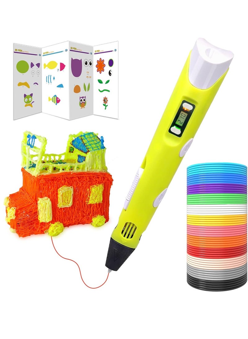 3D Printer Pen Set for Kids & Adults – Includes 12 Colors of 1.75mm PLA Filament (3m per Color), Ideal Gift for Creativity & Art, 02A Yellow