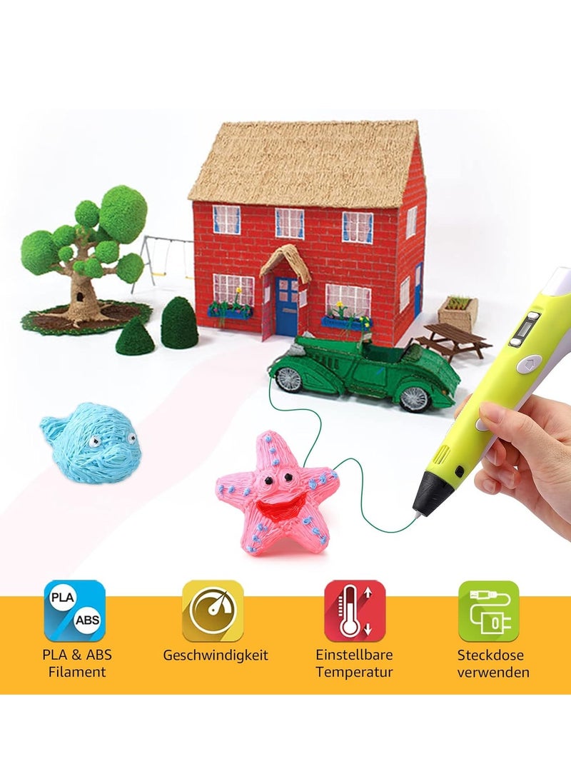 3D Printer Pen Set for Kids & Adults – Includes 12 Colors of 1.75mm PLA Filament (3m per Color), Ideal Gift for Creativity & Art, 02A Yellow