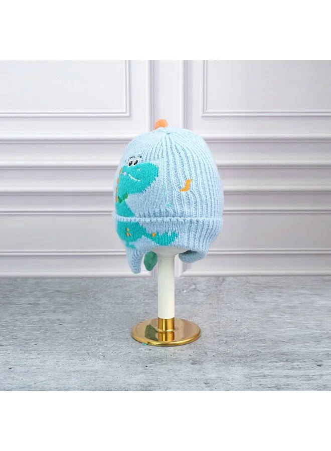 LITTLE SURPRISE BOX Light Blue 3D Head And Tail Knitten Woolen Winter Cap & Beanie