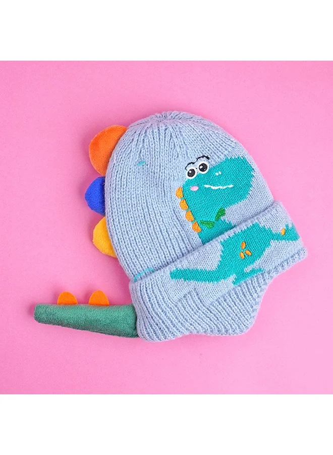 LITTLE SURPRISE BOX Light Blue 3D Head And Tail Knitten Woolen Winter Cap & Beanie