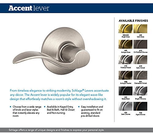 SCHLAGE Accent Lever with Addison Trim Non-Turning Lock in Matte Black - Right Handed - F170 ACC 622 ADD RH - Image 2