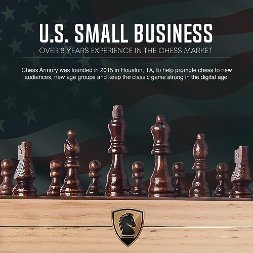 Chess Armory 15 Inch Magnetic Wooden Chess Set for Adults & Kids - Folding Travel Chess Board with Handcrafted Staunton Pieces, Extra Queens, and Storage Slots - Image 2