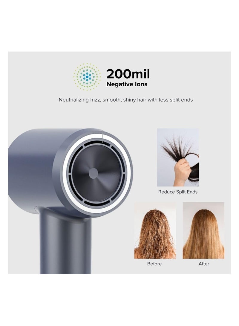 Hair Dryer High-Speed with 200mil Negative Ions, Low Noise, Temperature Control, Smart RGB Ring Light (Silver) - Image 3