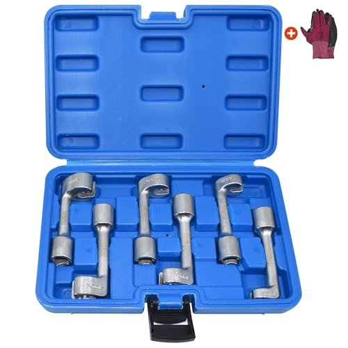 Yuesstloo 1/2" Dr Injection Line Socket Wrench Set, 6pc 12pt Diesel Fuel Line Socket Set, L-Type Injection Line Socket with 12 14 16 17 18 19mm Wrenches, Fuel Line Dismantling Removal Tool - Image 1