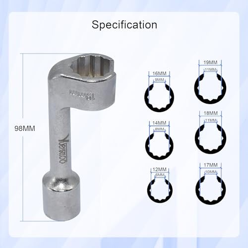 Yuesstloo 1/2" Dr Injection Line Socket Wrench Set, 6pc 12pt Diesel Fuel Line Socket Set, L-Type Injection Line Socket with 12 14 16 17 18 19mm Wrenches, Fuel Line Dismantling Removal Tool - Image 5