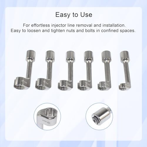 Yuesstloo 1/2" Dr Injection Line Socket Wrench Set, 6pc 12pt Diesel Fuel Line Socket Set, L-Type Injection Line Socket with 12 14 16 17 18 19mm Wrenches, Fuel Line Dismantling Removal Tool - Image 3