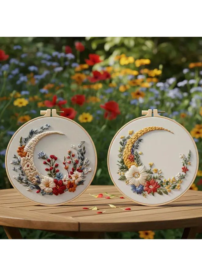 Complete Embroidery Kit Black Golden Butterfly Moonlight Starry Sky Pre Printed Patterns - Image 2