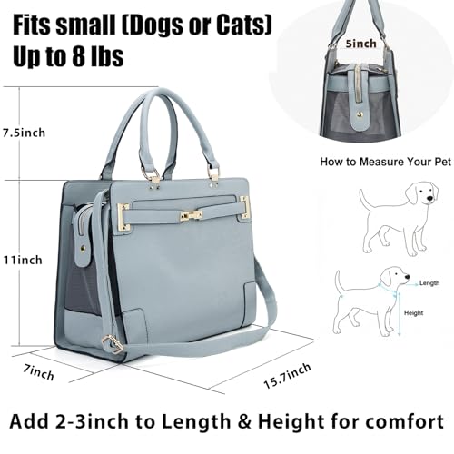 Minsong Fashion Pet Carrier Dog Cat Carrier Purse Soft-Sided Leather Handbag Pet Tote Bag for Small Dogs Puppy and Cats TSA Airline Approved (Grey) - Image 3