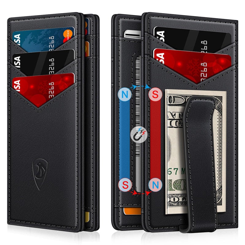 ZALVEX Wallet for Men Slim Leather Wallets for 12-15 Cards, Minimalist Thin RFID Blocking Card Holder with Money Clip & ID Window, Small Bifold Front Pocket Wallet, Gifts for Men - Image 1