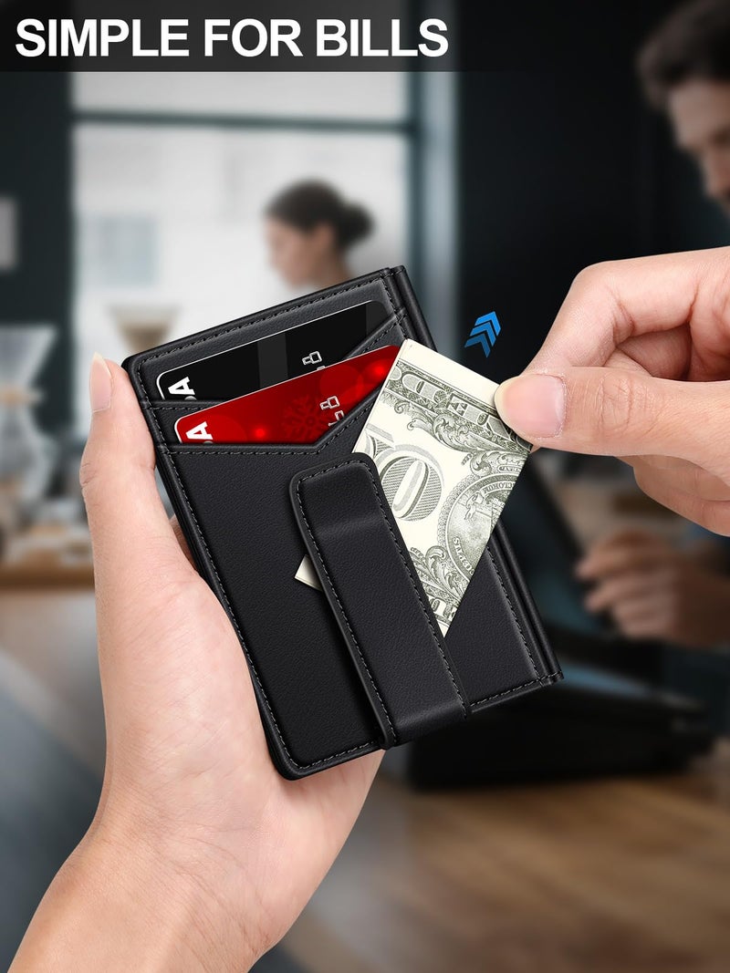 ZALVEX Wallet for Men Slim Leather Wallets for 12-15 Cards, Minimalist Thin RFID Blocking Card Holder with Money Clip & ID Window, Small Bifold Front Pocket Wallet, Gifts for Men - Image 4