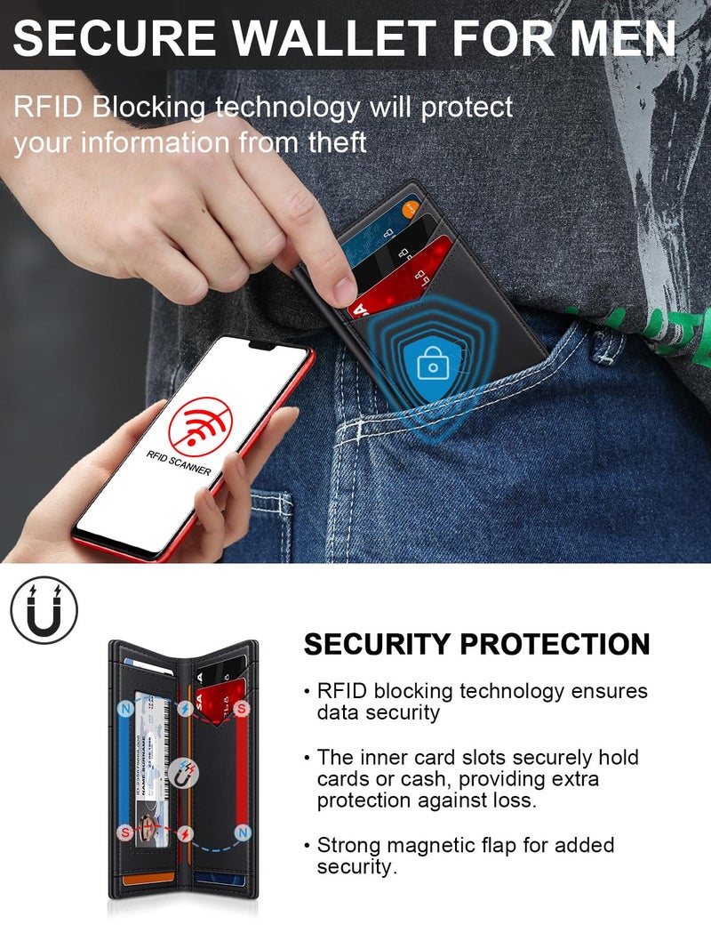 ZALVEX Wallet for Men Slim Leather Wallets for 12-15 Cards, Minimalist Thin RFID Blocking Card Holder with Money Clip & ID Window, Small Bifold Front Pocket Wallet, Gifts for Men - Image 5
