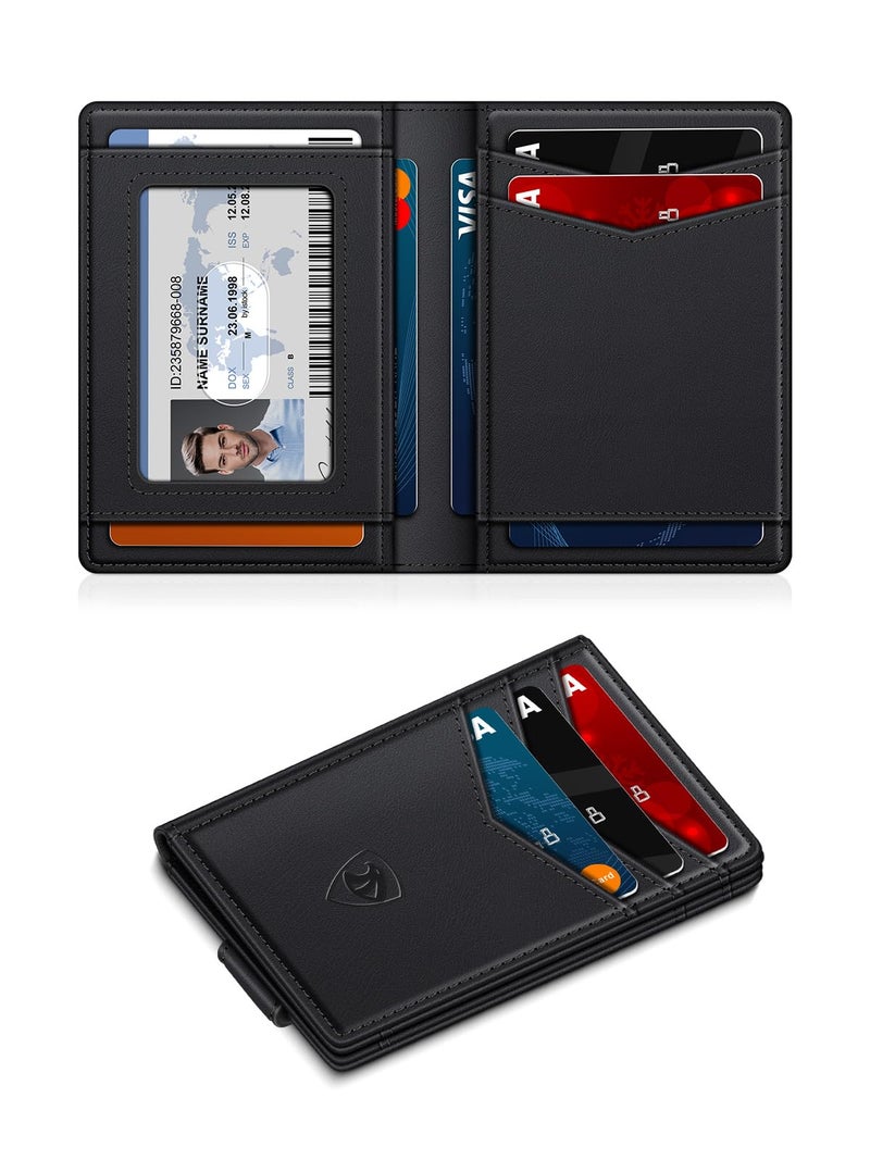 ZALVEX Wallet for Men Slim Leather Wallets for 12-15 Cards, Minimalist Thin RFID Blocking Card Holder with Money Clip & ID Window, Small Bifold Front Pocket Wallet, Gifts for Men - Image 2