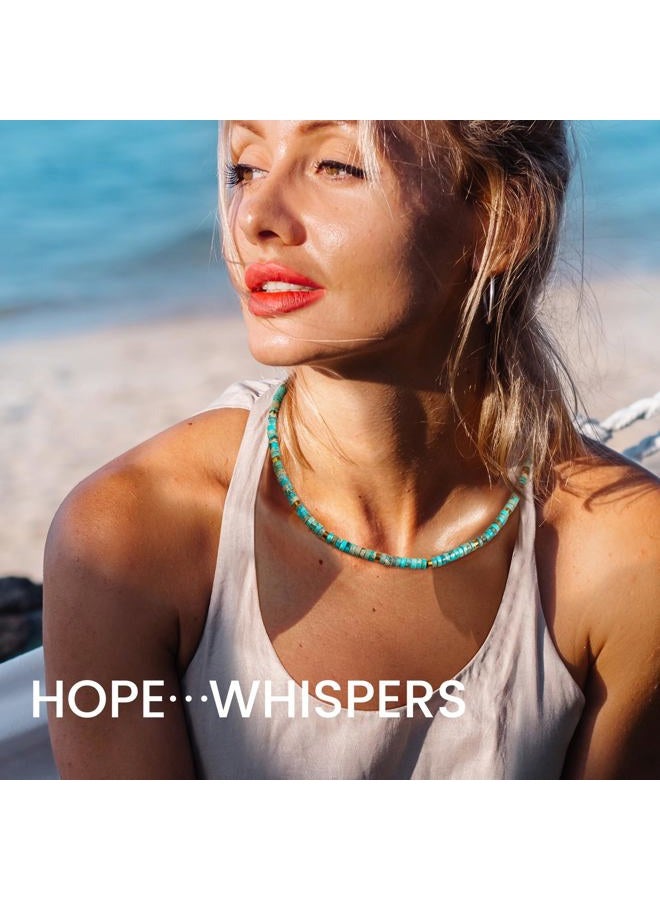AGOT Beaded Gemstone Necklace for Women: Boho Bead Choker Natural Stone Necklaces - Handmade Jewelry for Summer Beach, 16 inches (standard), 18 inches (with extension), Stone, Turquoise - Image 3