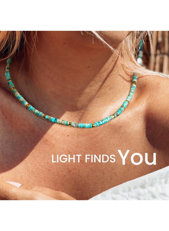 AGOT Beaded Gemstone Necklace for Women: Boho Bead Choker Natural Stone Necklaces - Handmade Jewelry for Summer Beach, 16 inches (standard), 18 inches (with extension), Stone, Turquoise - Image 4