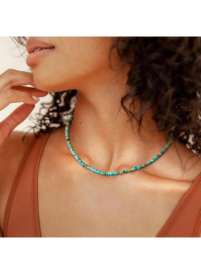 AGOT Beaded Gemstone Necklace for Women: Boho Bead Choker Natural Stone Necklaces - Handmade Jewelry for Summer Beach, 16 inches (standard), 18 inches (with extension), Stone, Turquoise - Image 2