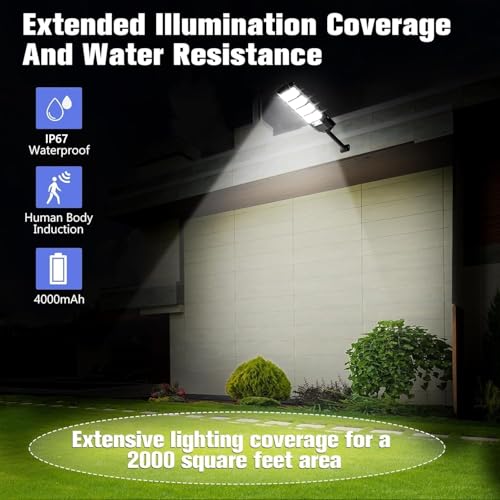 XERGY 100W Solar LED Street Light with Remote – 144 LEDs, Motion Sensor, Dusk to Dawn Sensor, IP67 Waterproof, 4.5W Solar Panel, 3000mAh Battery – Outdoor Lighting for Garden, Yard, Driveway, Garage - Image 5
