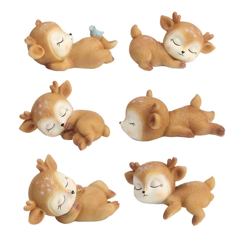KEYUM 6 Pack Deer Figurines Cake Topper Woodland Animal Doe Fawn Desktop Decoration Cute Miniature Statue Party Ornaments for Baby Shower Birthday Anniversary - Image 2