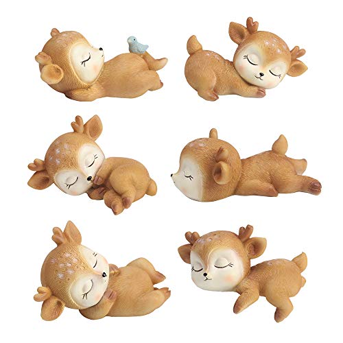 KEYUM 6 Pack Deer Figurines Cake Topper Woodland Animal Doe Fawn Desktop Decoration Cute Miniature Statue Party Ornaments for Baby Shower Birthday Anniversary - Image 1
