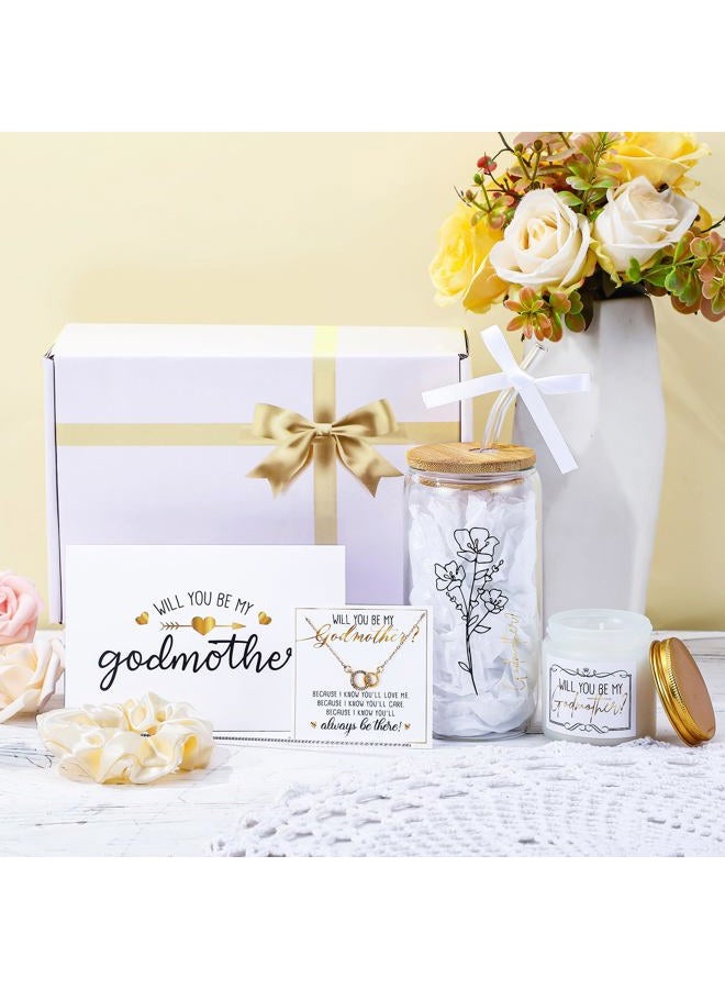Singhoow 6 Pcs Godmother Proposal Gift Set, Will You Be My Godmother Gift Box, 16oz Glass Cup, Necklace & Scented Candle from Godchild for Baptism Mother's Day Birthday(English,White) - Image 5
