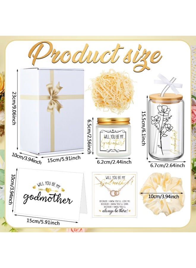 Singhoow 6 Pcs Godmother Proposal Gift Set, Will You Be My Godmother Gift Box, 16oz Glass Cup, Necklace & Scented Candle from Godchild for Baptism Mother's Day Birthday(English,White) - Image 3