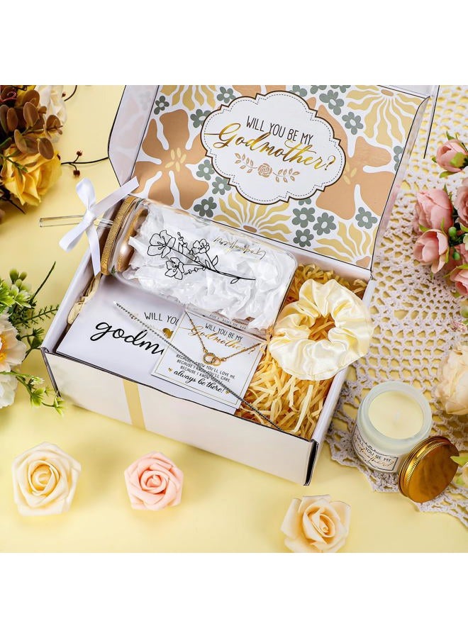 Singhoow 6 Pcs Godmother Proposal Gift Set, Will You Be My Godmother Gift Box, 16oz Glass Cup, Necklace & Scented Candle from Godchild for Baptism Mother's Day Birthday(English,White) - Image 2