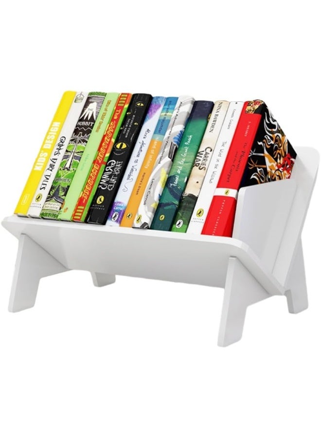 TPGP White Desktop Bookcase, Kids Tilted Bookshelf Storage Display Stand, Small Simple Desk Organiser for Books, Magazine, CDs (White)  - Image 1