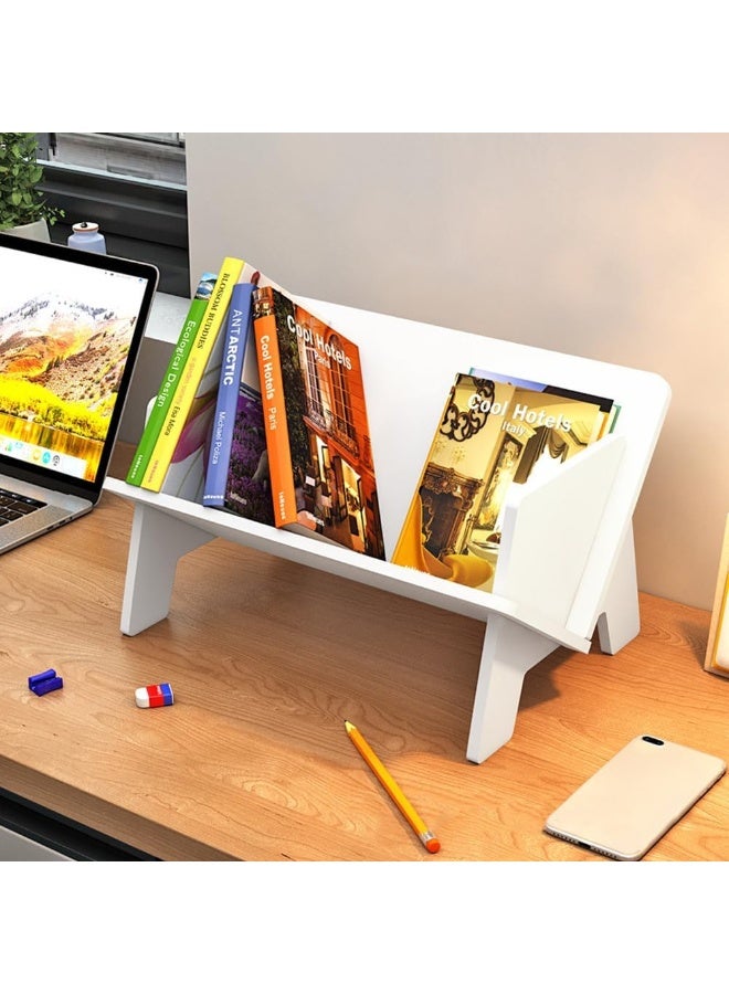 TPGP White Desktop Bookcase, Kids Tilted Bookshelf Storage Display Stand, Small Simple Desk Organiser for Books, Magazine, CDs (White)  - Image 2