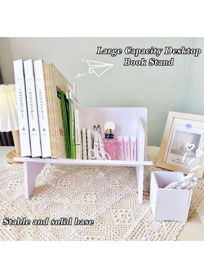 TPGP White Desktop Bookcase, Kids Tilted Bookshelf Storage Display Stand, Small Simple Desk Organiser for Books, Magazine, CDs (White)  - Image 4