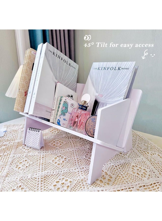 TPGP White Desktop Bookcase, Kids Tilted Bookshelf Storage Display Stand, Small Simple Desk Organiser for Books, Magazine, CDs (White)  - Image 5