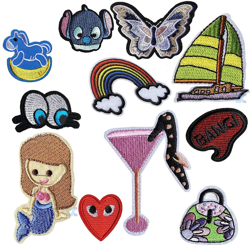 Daily Crafts Daily Crafts Multicolored Applique Embroidery Decorative Iron on Repair Patches for Jackets Jeans Bags Totes Set of 6 Cartoon DIY Patches  - Image 1