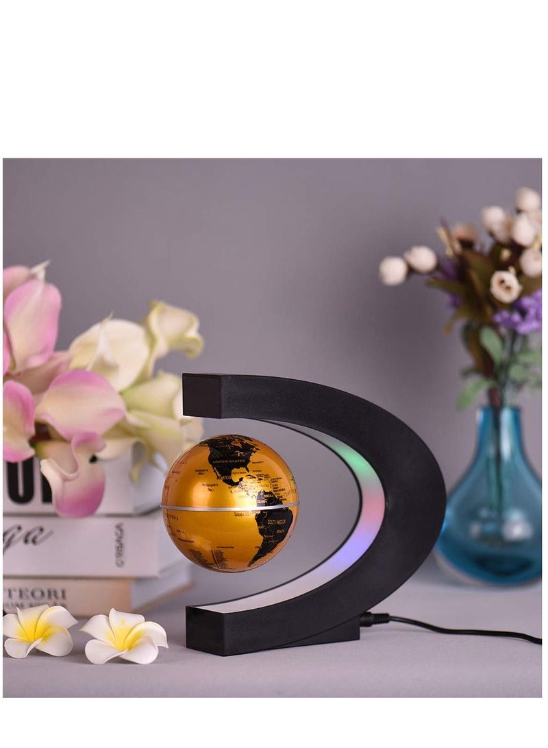 كاست ويف 3 بوصة المغناطيسي الرفع العائم خريطة العالم الكرة الأرضية مع C شكل قاعدة أضواء LED لتعليم ديكور مكتب المنزل - Image 3