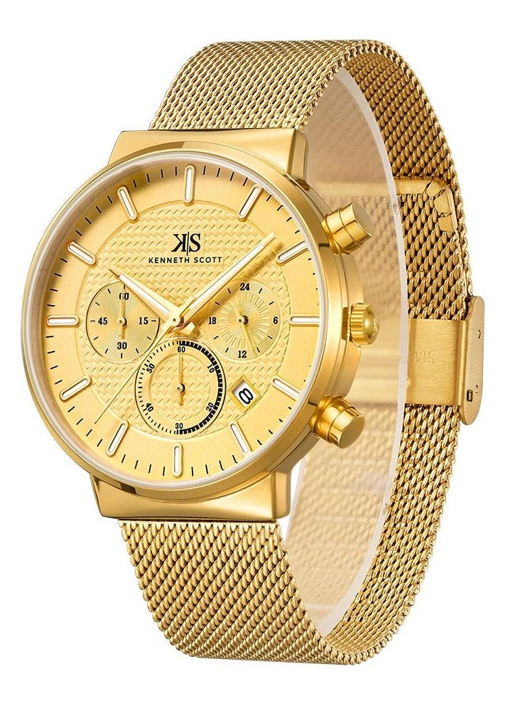KENNETH SCOTT - Kenneth Scott Men's Quartz Movement Watch, Multi Function Display and Mesh Strap - K22133-GMGC, Gold - Image 1