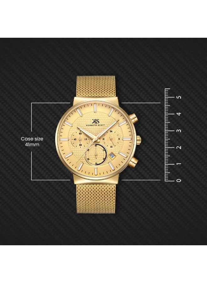 Kenneth Scott Champagne Men's Mesh Multi Function Watch K22133-GMGC - 41 mm for Men | Best Price UAE