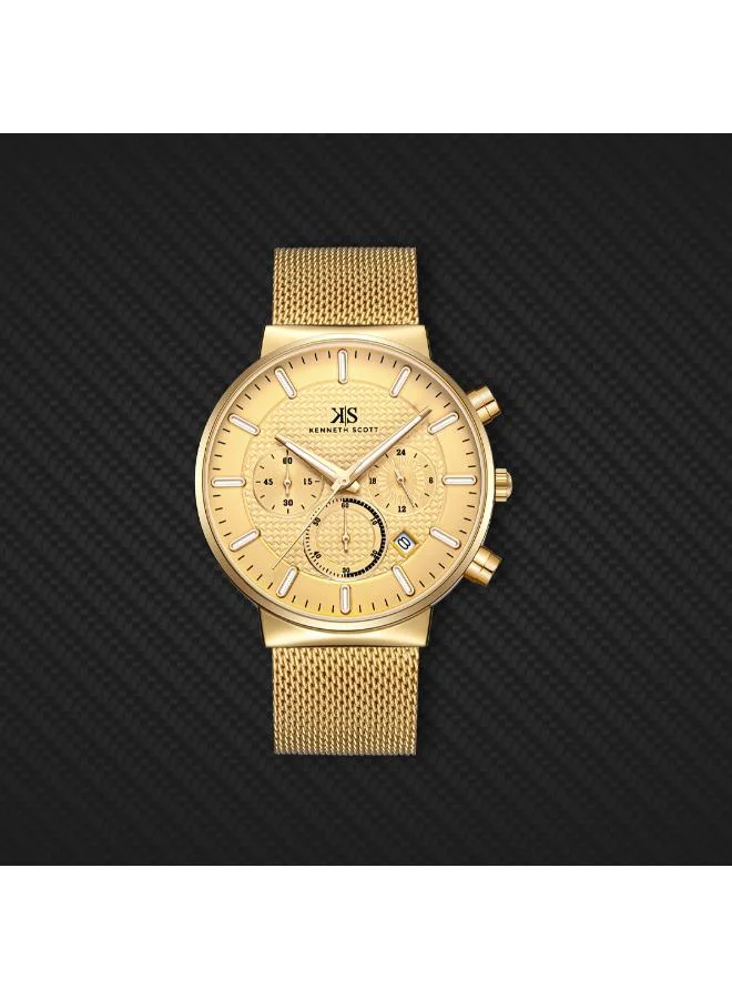 Kenneth Scott Champagne Men's Mesh Multi Function Watch K22133-GMGC - 41 mm for Men | Best Price UAE