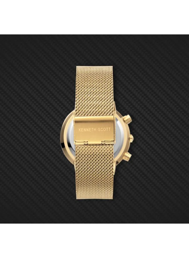 Kenneth Scott Champagne Men's Mesh Multi Function Watch K22133-GMGC - 41 mm for Men | Best Price UAE