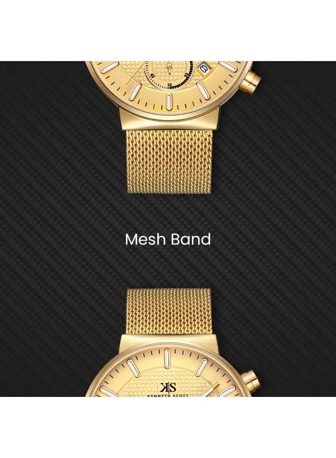 Kenneth Scott Champagne Men's Mesh Multi Function Watch K22133-GMGC - 41 mm for Men | Best Price UAE