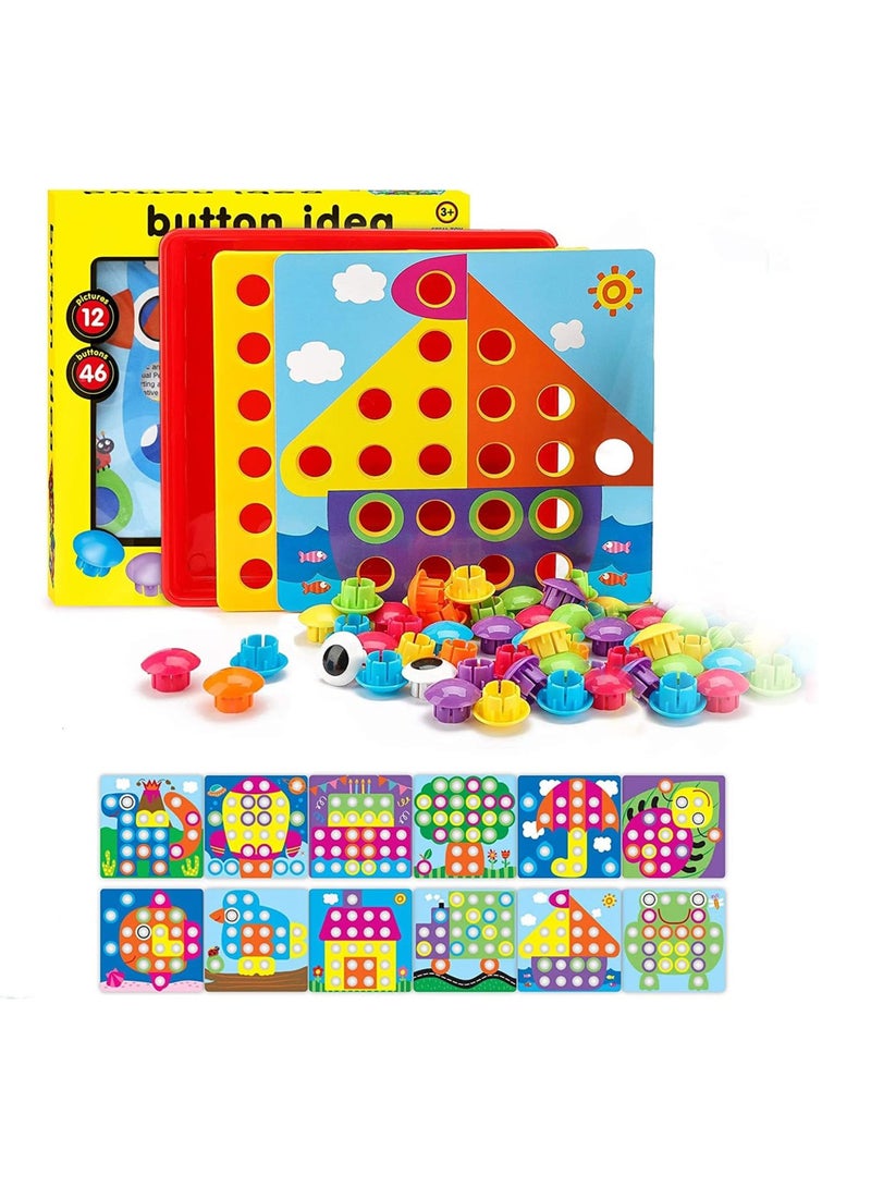 BLOOMING TIME Toddler Crafts Puzzles Set, Button Art Toys for Preschool Boys Girls, Early Developmental Activities Game, 10 Pictures and 46 Buttons, with a Box Easy to Storage - Image 1