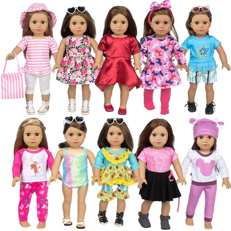 BDDOLL 23 Pcs 18 Inch Girl Doll Clothes and Accessories for 18 Inch Doll Dress with Our Generation Dolls Including 10 Complete Sets of Clothing Outfits - Image 2