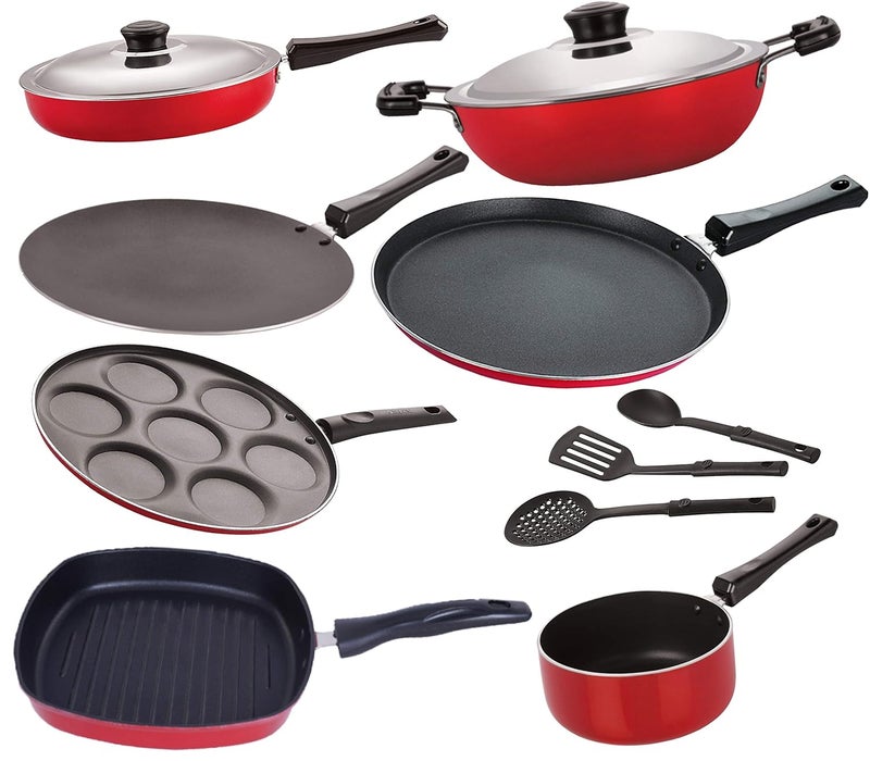 Nirlon Nirlon 3 Layer Non-Stick Coated Dishwasher Safe Kitchen Utensil Combo Gift Set Offer, 10 Pieces [FT12_CT12_FP12_DKD(M)_SPB_UP7_GP22_3SPN] 