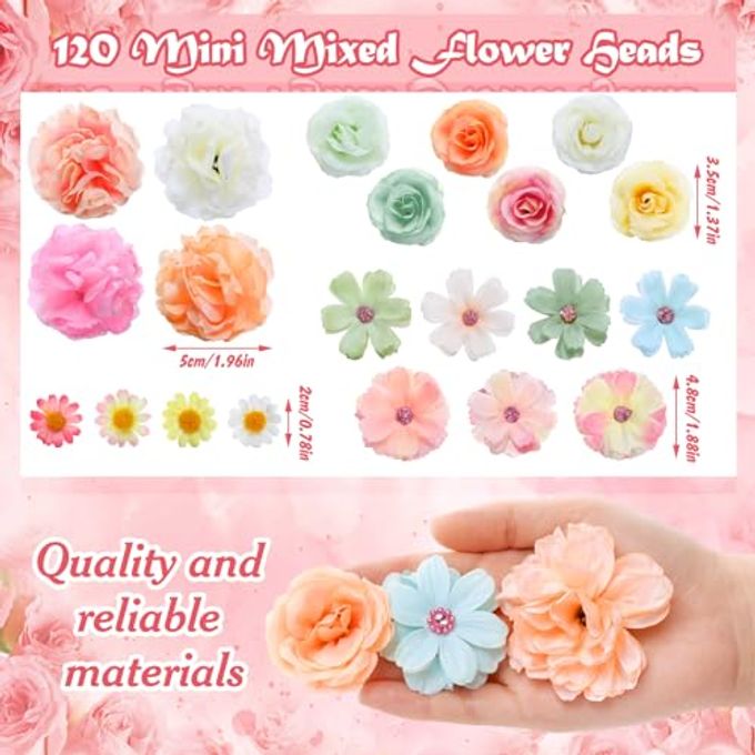 Geosar 120 Pcs Artificial Flowers Bulk Mini Silk Flower for Crafts Fake Small Flowers Heads Floral Arrangement Decor for Spring DIY Wreath Wedding Bouquet Decoration(Pastel Color,Elegant Style) - Image 3