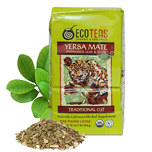 ECOTEAS Organic Yerba Mate Loose Leaf Tea – Unsmoked Detox Herbal Tea for Natural Energy – Coffee Alternative - Kosher, Non-GMO, Gluten-Free - Traditional Cut, 1 lb (Pack of 1) - Image 1