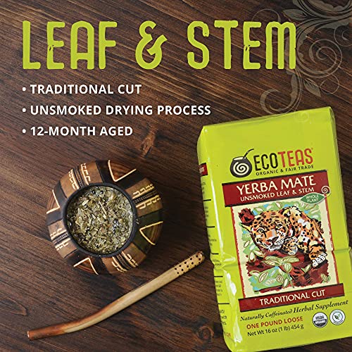 ECOTEAS Organic Yerba Mate Loose Leaf Tea – Unsmoked Detox Herbal Tea for Natural Energy – Coffee Alternative - Kosher, Non-GMO, Gluten-Free - Traditional Cut, 1 lb (Pack of 1) - Image 4