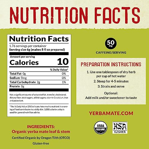 ECOTEAS Organic Yerba Mate Loose Leaf Tea – Unsmoked Detox Herbal Tea for Natural Energy – Coffee Alternative - Kosher, Non-GMO, Gluten-Free - Traditional Cut, 1 lb (Pack of 1) - Image 2