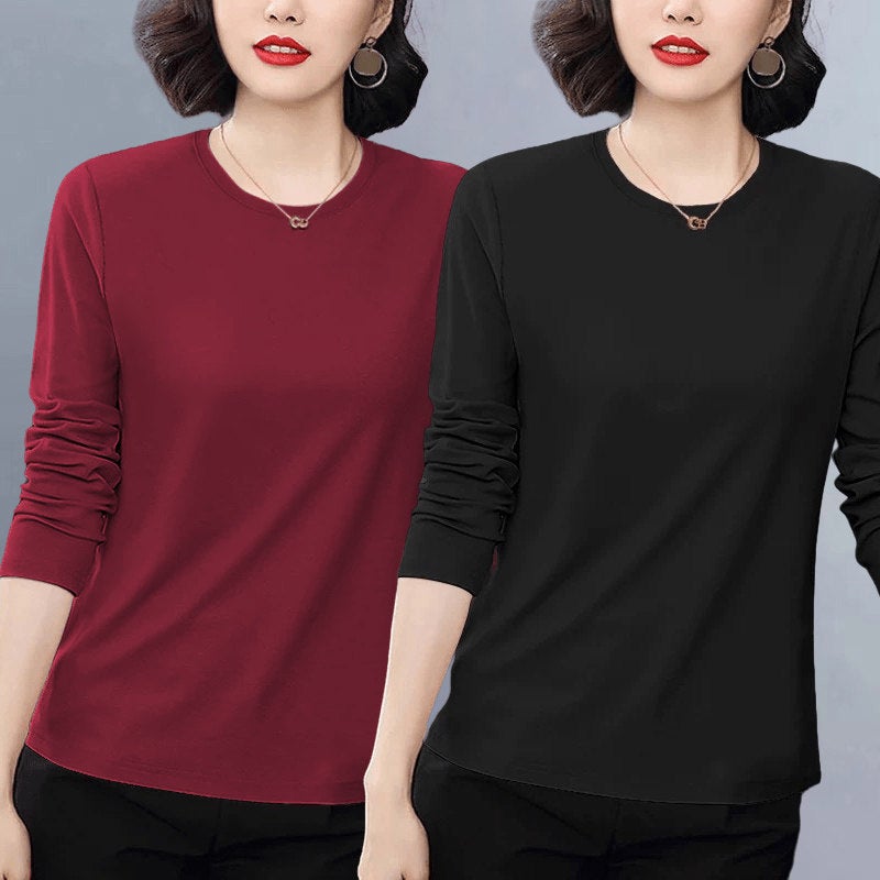 Pure cotton casual popular long-sleeved t-shirt for women's autumn 2025 new loose plus-size versatile age-reducing top with front shoulder - Image 3