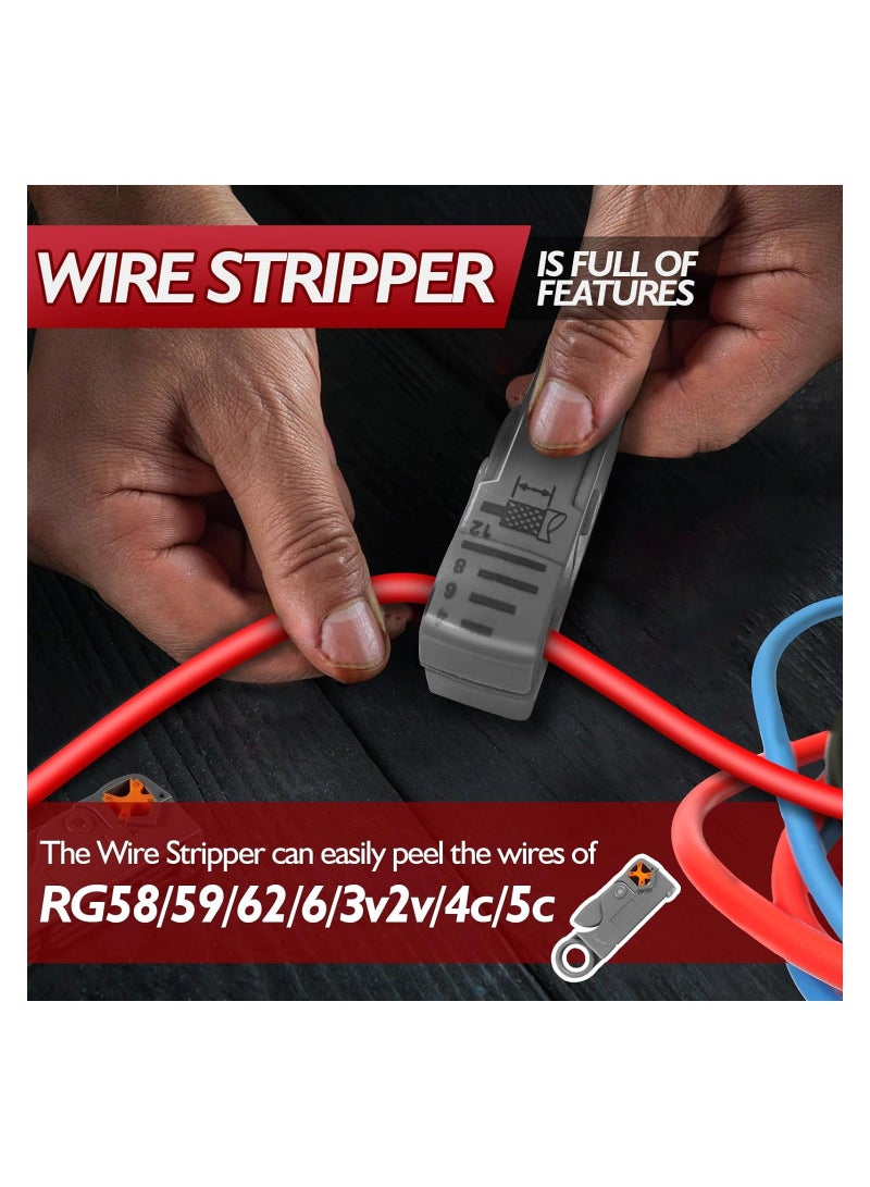 Professional Coaxial Cable Compression Tool Kit with Crimper and Wire Stripper for RG6 RG59 Connectors - Image 3