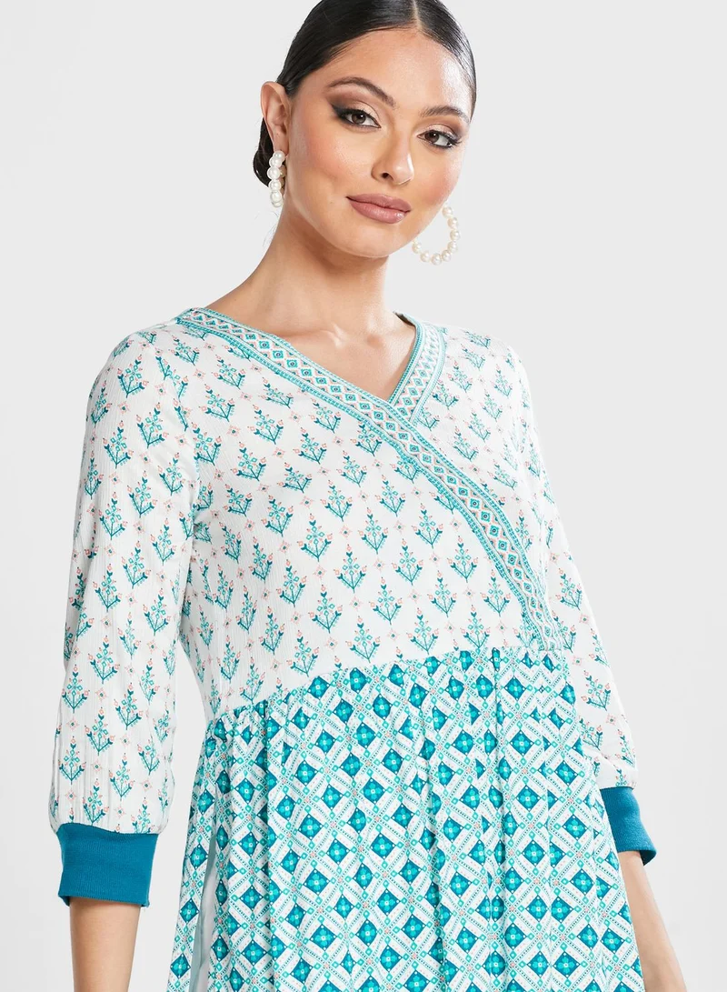 globaldesi V-Neck Printed Kurti