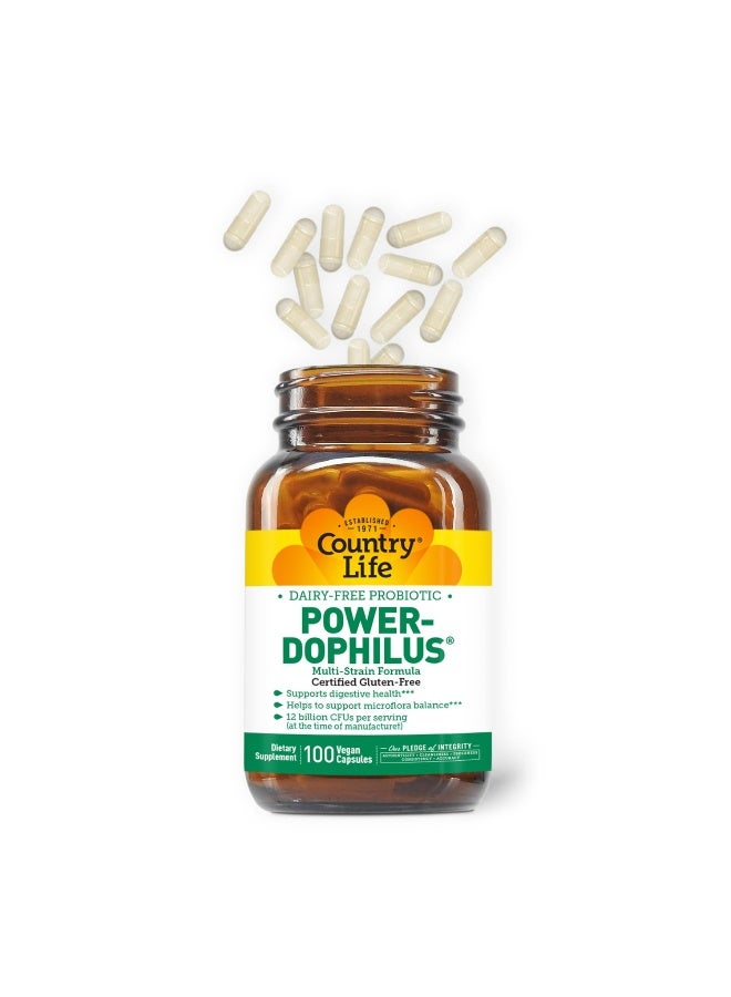 Country Life Power-Dophilus Dairy-Free Multi-Strain Probiotic 12 Billion CFUs, 100 Vegan Capsules, Certified Gluten Free, Certified Vegan  - Image 2