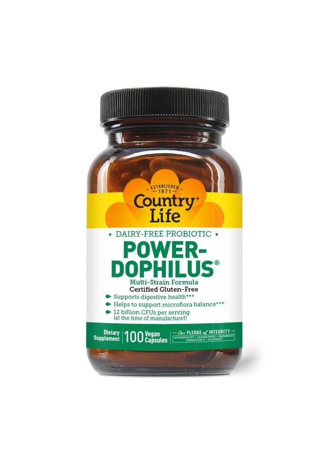 Country Life Power-Dophilus Dairy-Free Multi-Strain Probiotic 12 Billion CFUs, 100 Vegan Capsules, Certified Gluten Free, Certified Vegan  - Image 1