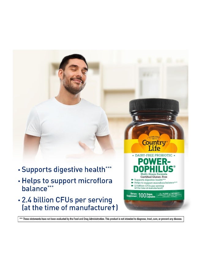 Country Life Power-Dophilus Dairy-Free Multi-Strain Probiotic 12 Billion CFUs, 100 Vegan Capsules, Certified Gluten Free, Certified Vegan  - Image 3